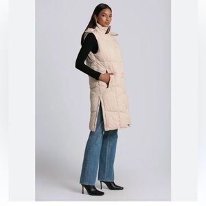 Avec Les Filles Beige Long Quilted Puffer Vest